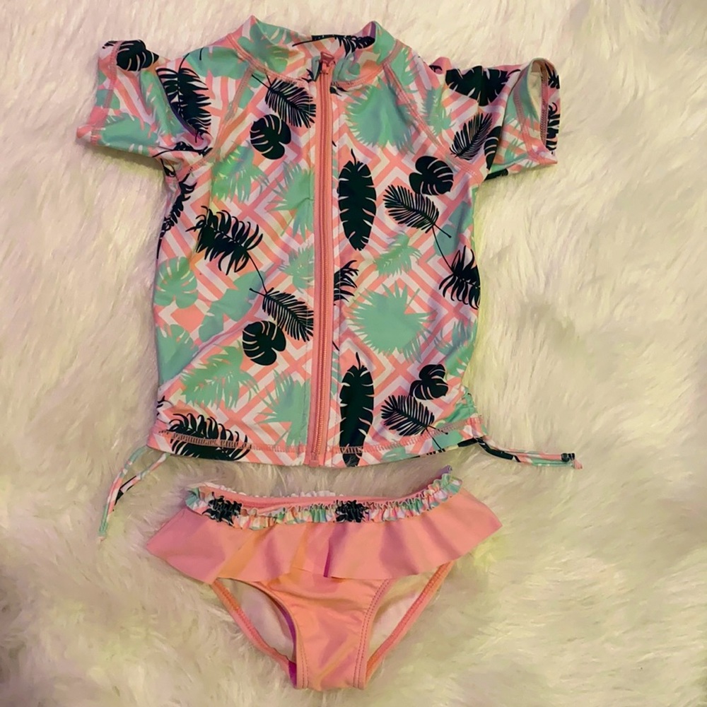 SwimZip, Pink and Green Toddler Girl Swim Suit (3T)